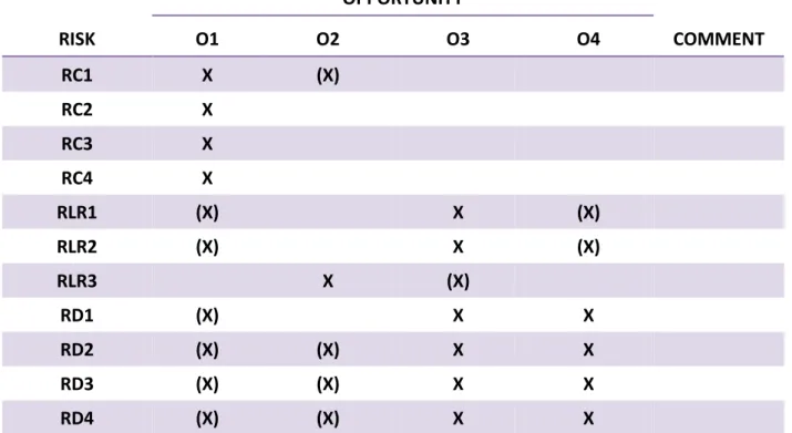 Table 3: Risks counteracting the implementation of opportunities 