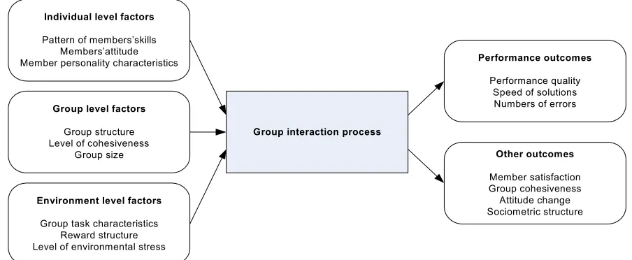 Figure 2.1 Summary of McGrath’s Input-Process-Outcome framework for analyzing group behaviour and performance (based on Hackman, 1987)