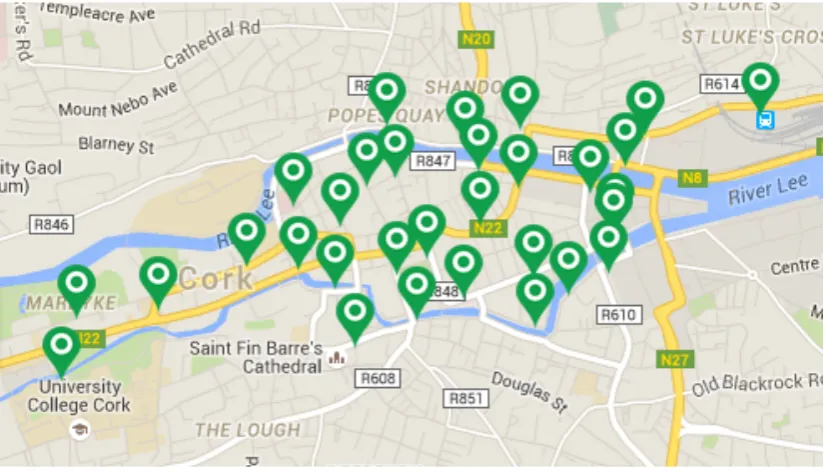 Figure 1: Map of the Cork Bikes scheme  