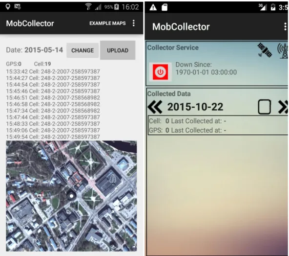 Figure 4: User interface of “MobCollector” application