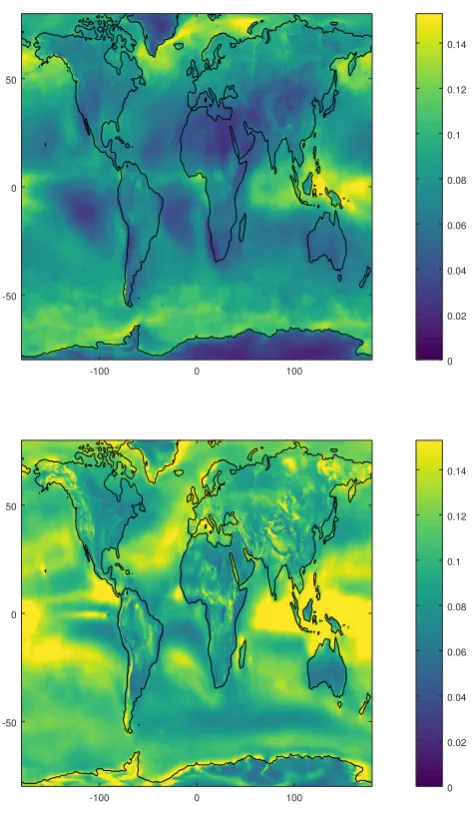 Figure 1. Interannual coefﬁcient of variation for monthly surface (a) solar radiation, (b) windspeed.