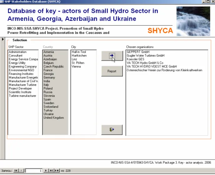 Figure 7. Form for SHP Sector - driven selection procedure of key - actors database. 