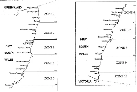 Figure 1.  Fishing zones used to categorise commercial catch and effort in NSW prior to 2009