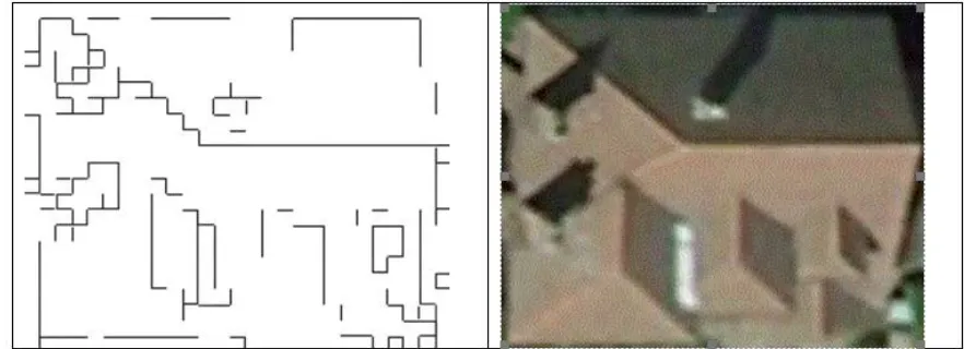 Figure 5. Laplace (weighted high pass) filter with 10 pixel blur applied to Google Earth image of single complex roof in Nottingham 