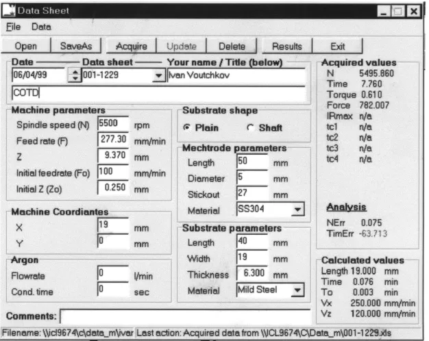 Fig. 4. Screen shot of data collection and storage software.