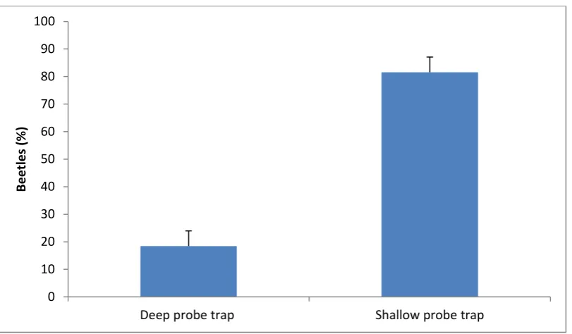 Figure 1 – When grain beetles were detected in sieved grain samples, more beetles tended tobe detected in the bottom sample than the top sample.