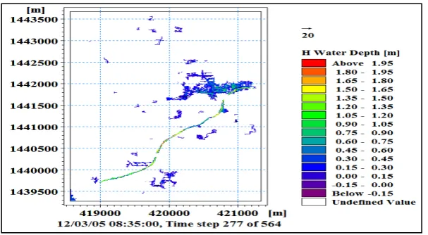 Figure 11 Flood Inundation map of revised storm Water drainage network of Central Buckhingham canal watershed for the year 2005 