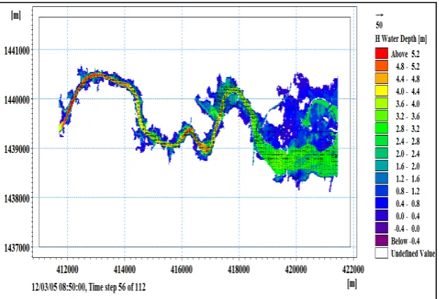 Figure 14 Water level profile of Adayar river after regarding the cross section by 1.00 m for the year 2015 ( MIKE 11 model output) 