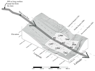 Fig. 1. The three cross sections and the location of the nine boreholes of Tiefora valley bottom