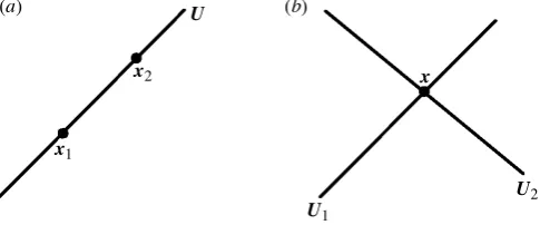 Figure 1. Example of the descriptive relationship de¯ned by the principle of duality:(a) collinear points; (b) concurrent lines.