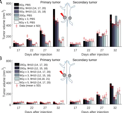 Figure 2. Comparison of model simulated growth dynamics with experimental data. Solutions tothe proposed model (Eqs