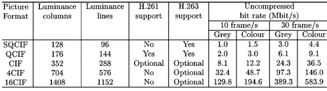 Table 5Picture Formats Supported by the H.261 and H.263 Codecs