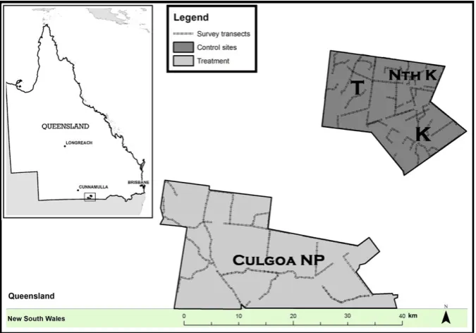 Figure 2.Location of study area in Queensland (inset) and study sites used to monitor birdpopulations in study area (main)