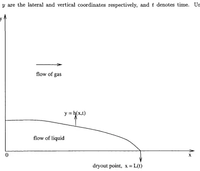 Figure 2.1: A schematic representation of the liquid-gas interface relative to the liquid film,