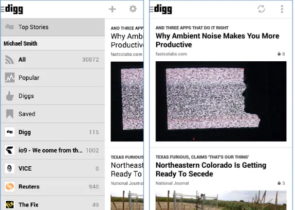 Figure 4. Digg mobile application (Digg, Google, 2014) 