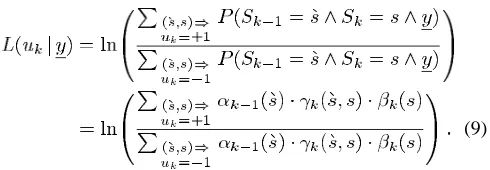 Fig. 2, which shows a section of a four state trellis for aRSC code, shows this split of the received channel sequence