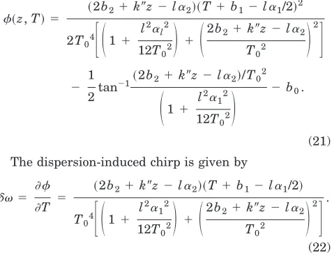 Figure 2(a) shows the ﬁrst-order dispersion k�andTG-SPPCM is chosen as 2and 800 nm.length is ﬁxed, the grating period changes accordingly asthe Bragg angle changes.creases, the ﬁrst-order dispersion of the transmissionfor the RG-SPPCM is 21 as functions of wavelength.�, �1 , andThe Bragg angle for the�B � 45°, and the Bragg angle�B � 120°.Figure 2(b) shows �1 �1 versus the Bragg angle at two wavelengths:450Since we assume that the pump wave-We note that as the angle in-grating increases, whereas the opposite occurs for the re-