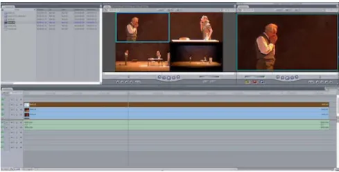 Figure 7: Screenshot of a multiclip sequence generated using a set of four sequences in Final Cut Pro