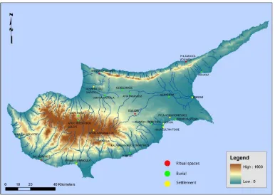 Figure 1.4: The distribution of BR female figurines throughout Cyprus in settlements, burials and ritual spaces (prepared by P