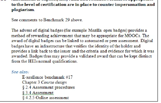 Figure 3 Example assessor’s note, with cross-references to the E-xcellence  manual.