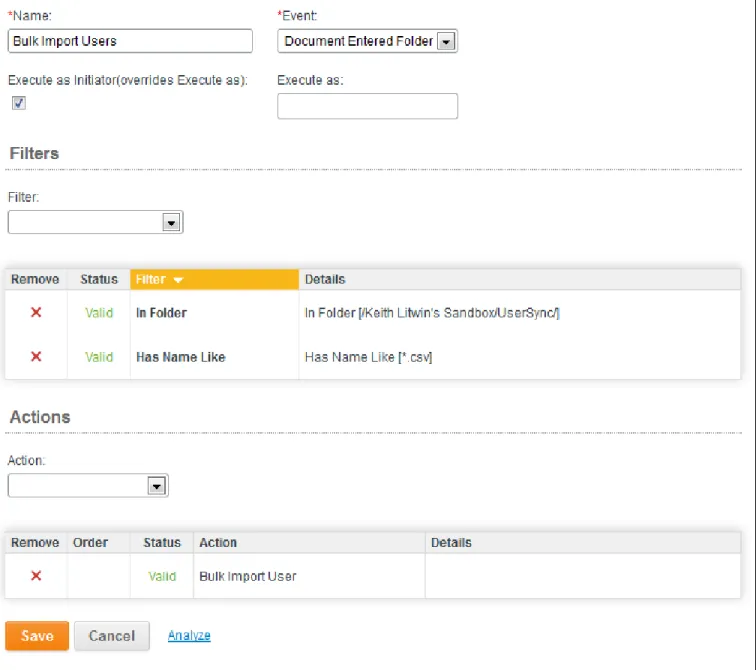 Figure 3. Bulk User Import Document Rule Configuration 