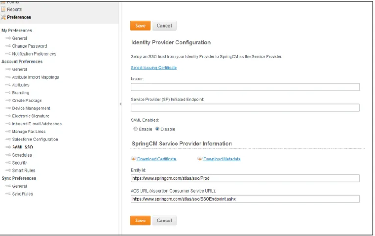Figure 5.  SAML SSO Preferences 