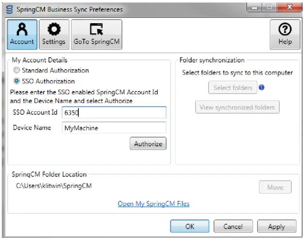 Figure 9. Configuring SpringCM Sync for SAML SSO 