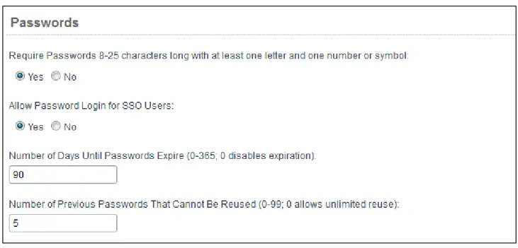 Figure 2.  SpringCM password policy configuration 
