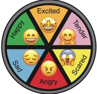 Figure 13:​ a six-slice wheel representation with 6 basic emotions and emoji representations