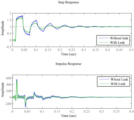 Figure 6. Step and impulse response of the system with and without leak