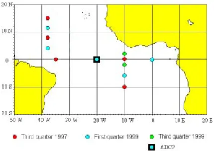 Fig. 2: Array design and deployment schedule forthe PIRATA moorings in the tropical Atlantic.