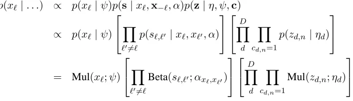 Figure 3: The resampling equation for the keyphrase cluster assignments.