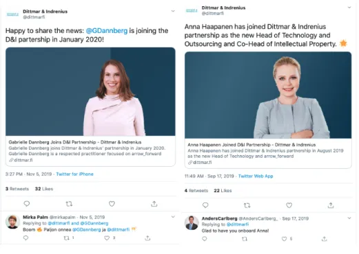 Figure 8. Commented postings on Dittmar &amp; Indrenius Twitter account 