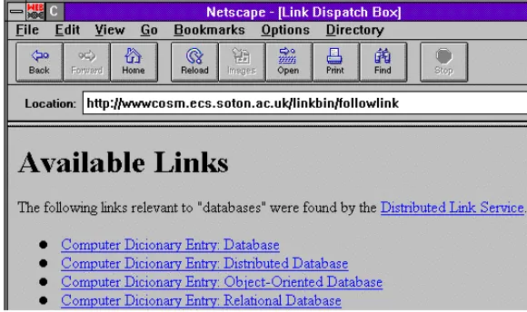 Figure 1b: The link server responds with a page of available destinations