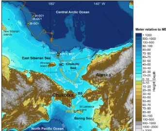 Figure 1. Map showing the approximate cruise tract of the SWERUS Leg 2 2014 expedition and the locations of cores SWERUS-L2-4-PC1and SWERUS-L2-20-GC1 used in this study