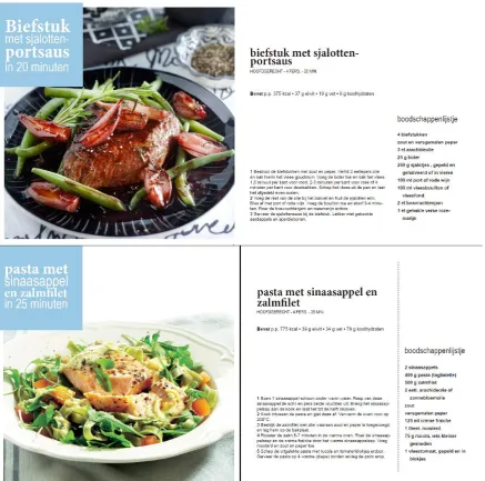 Figure 5. Recipes: The stimuli for the textual\visual combination condition, a steak recipe (top) and a salmon recipe (bottom)