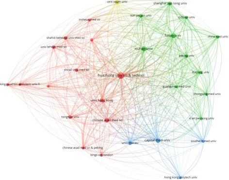Figure 3: Bibliographic coupling among institutions 