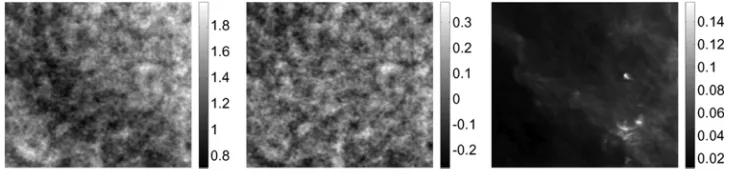 Fig. 1. Simulated example. Original CMB, synchrotron, and galactic dust patches all in milli Kelvins.