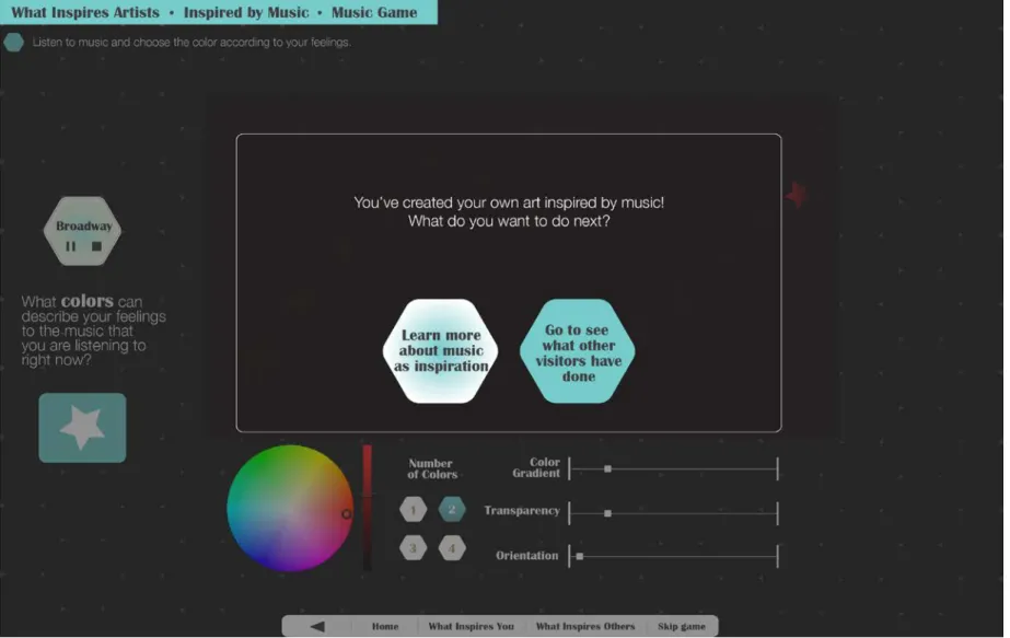 Figure 66.  The learning section B-5: completed user-created music-inspired art with "learn more" selected