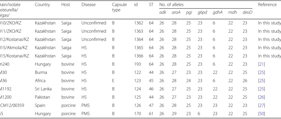 Table 1 Characterization of strains of Pasteurella multocida according to the MLST database