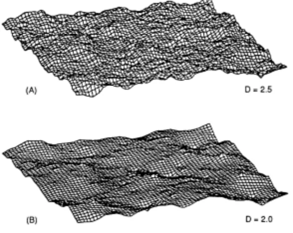 Figure 18: Examples of fractal surfaces used in the simulations. Both surfaces havethe same root-mean-square height