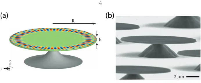 Figure 1.1: (a) Perspective sketch of a microdisk and the esilicon-on-insulator (SOI)—i.e., Si disks with SiO±imϕ ﬁeld dependence for asecond-order mode (m = 35, p = 2)