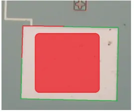 Figure 3.6: A sensor pad of the senor and the locations were to bond given in green and not to bond in red.