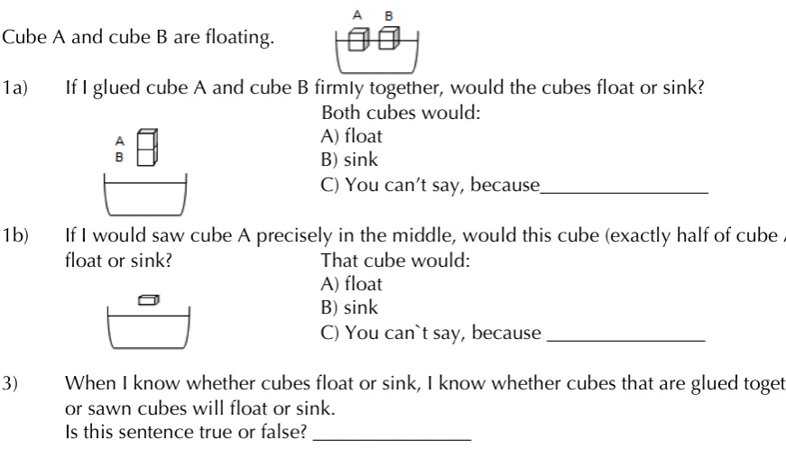 Figure 5. Example of mc_position: questions concerning the position of the cube compared to the water