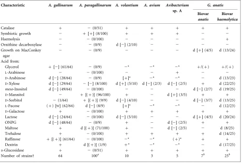Table 2. Key characters for the differentiation of taxa within the genera Avibacterium gen
