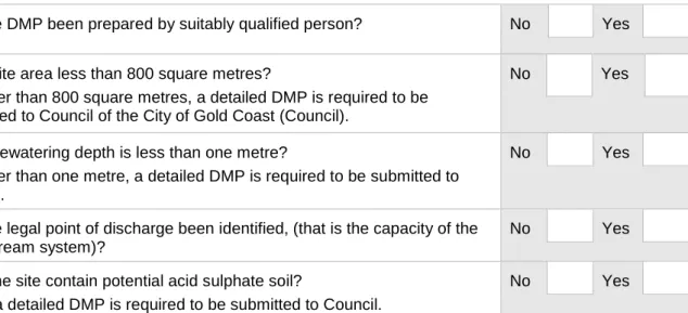 Table 4 – Self assessable dewatering plan checklist 