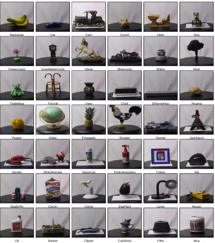 Figure 2.5: Our calibrated database consists of photographs of 100 objects which were imaged in threetographed by two cameras located above each over,3D objects (Car2, Desk)