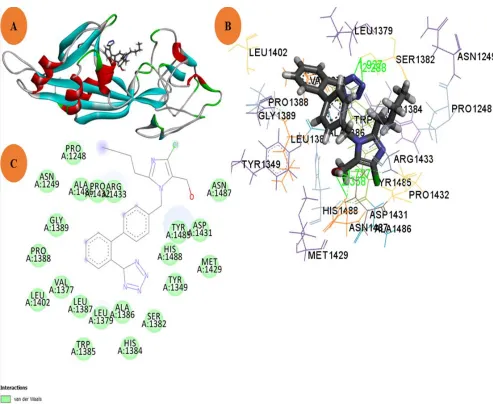 Figure 4.  The predicted complex TRPM2-Lsr binding mode. (A) The position of the Losartan in the TRPM2’S active site