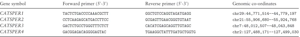 Table 1. Oligonucleotide sequences for primers as well as the genomic coordinates of the CATSPER genes (UCSC version bosTau8).