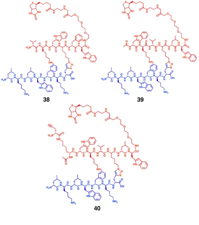 Figure 2.6: Molecular structures of branched biligands 38 and 39 and biligand anchor 40